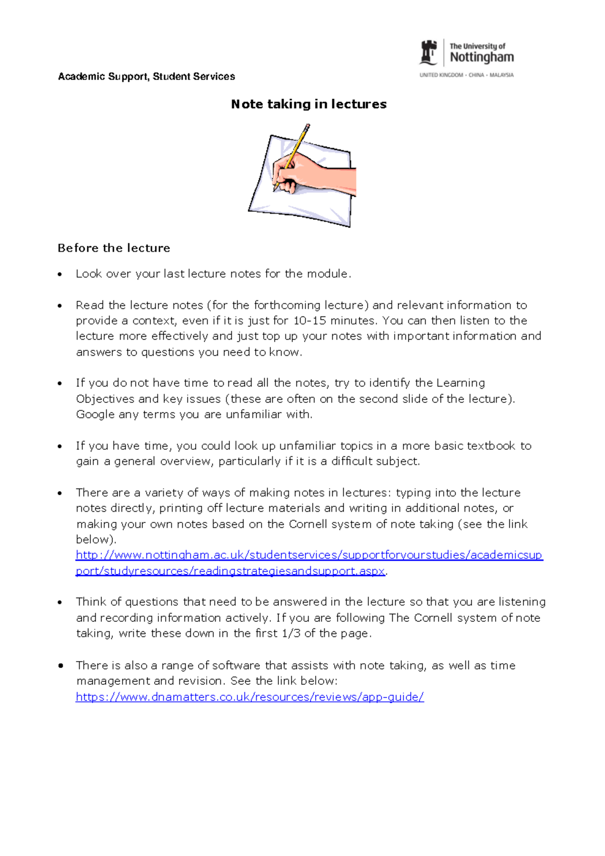Notetaking Strategies for Lectures: Academic Support Guide - Studocu