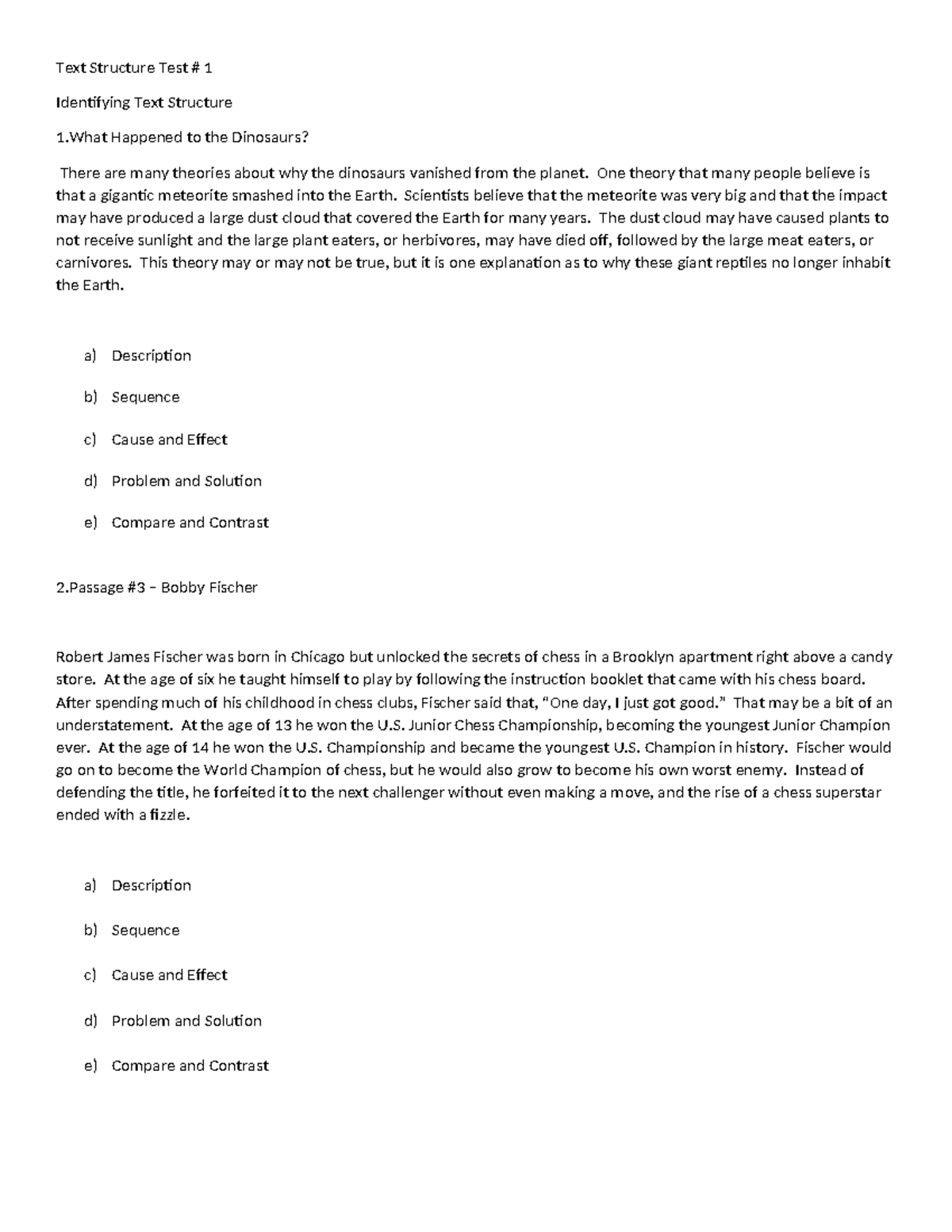 Text Structure Test 1: Identifying Structures in Literature - Studocu