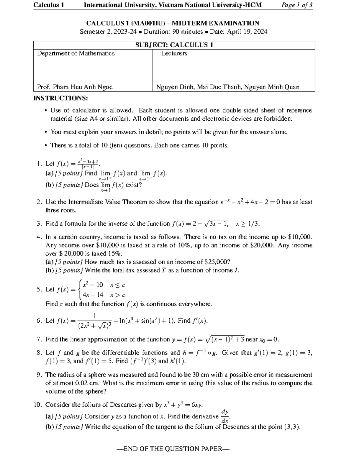 Calculus 1 (MA001IU) Midterm Exam Answers S2 2023-24 - Studocu