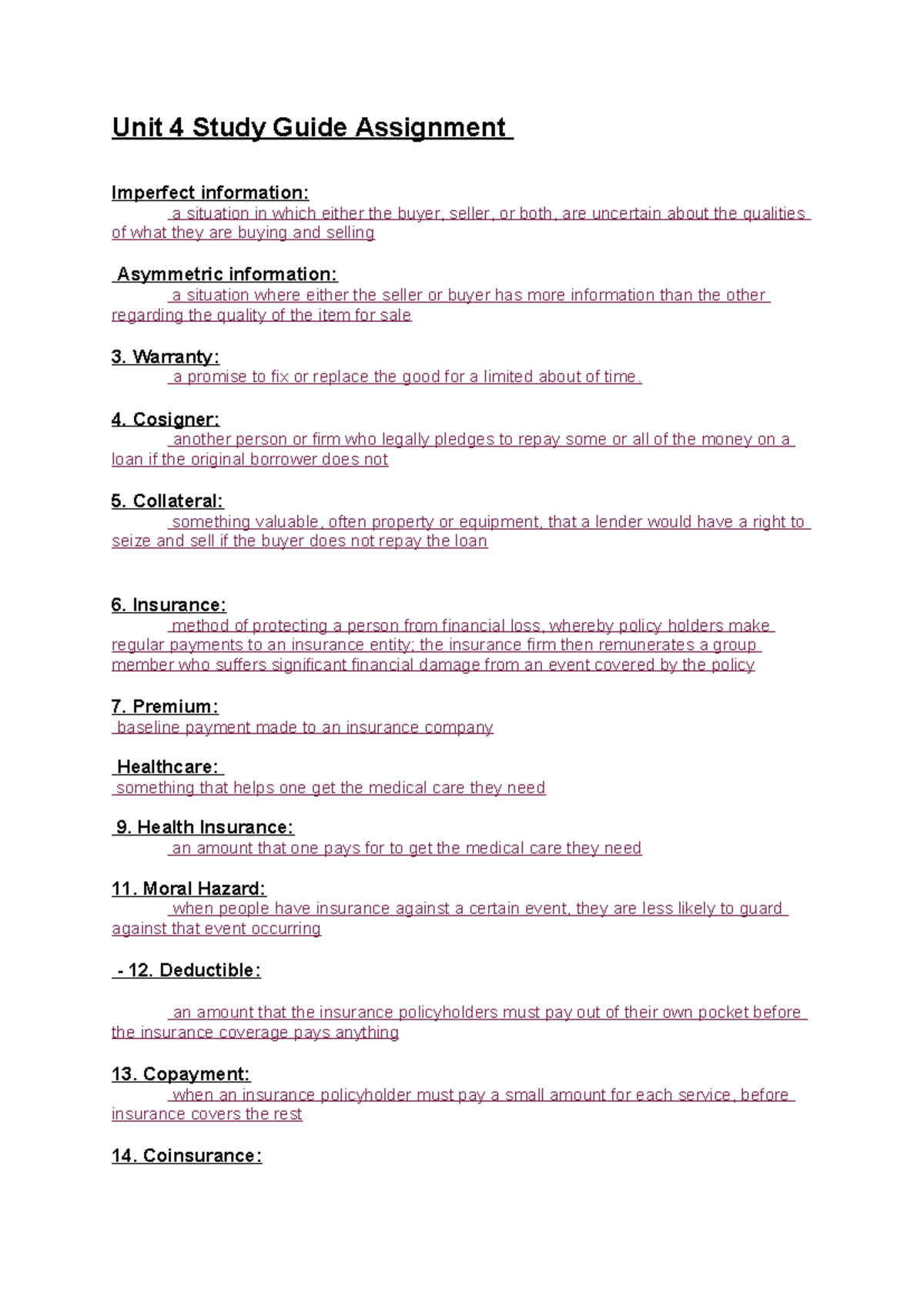 Unit 4 Study -2 - assesment4 - Unit 4 Study Guide Assignment Imperfect ...