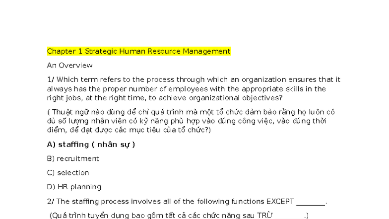 Chapter 1: Overview of Strategic Human Resource Management - Studocu