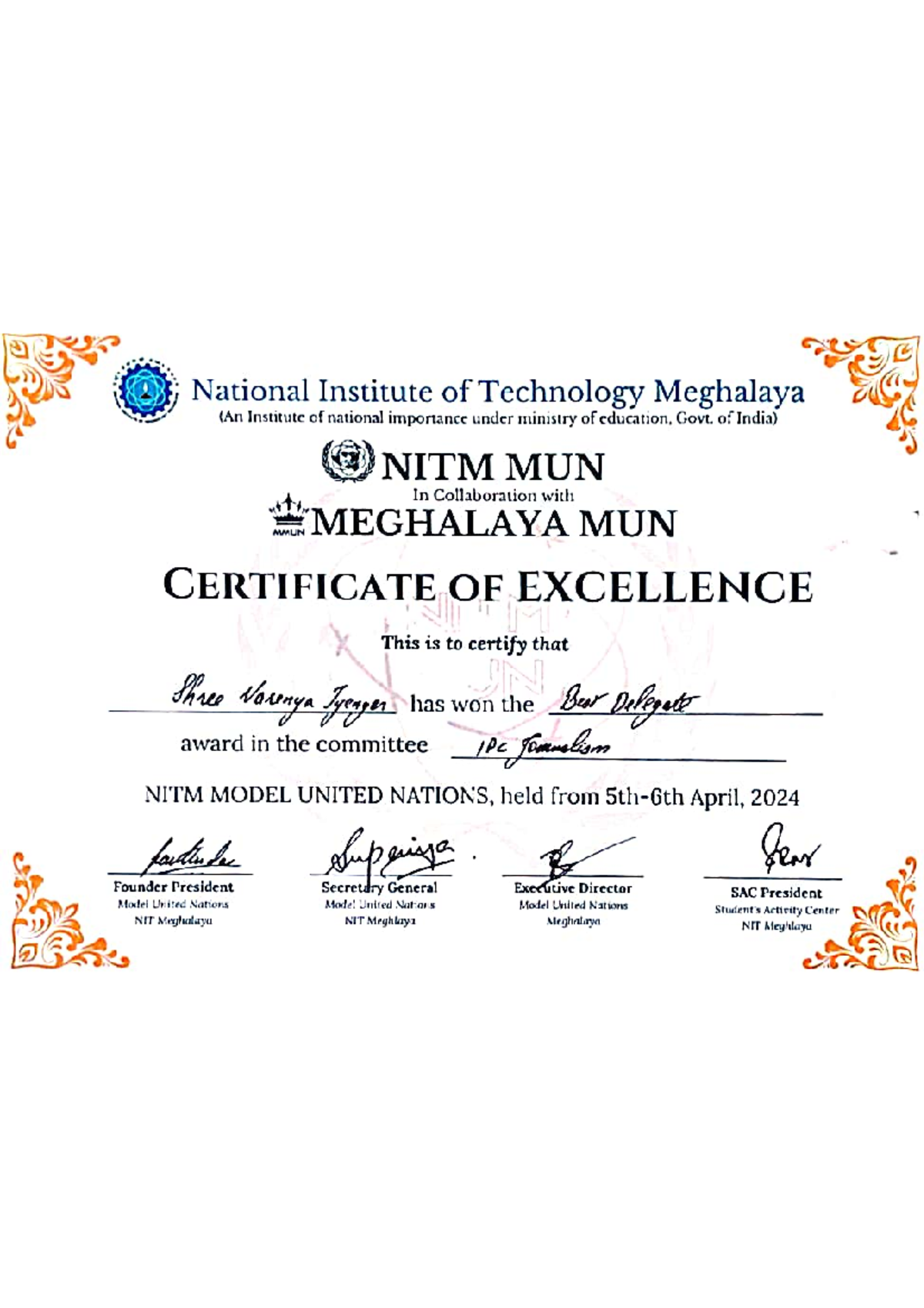 Awards - NITM MUN Certificate of Excellence & Political Theory Notes ...
