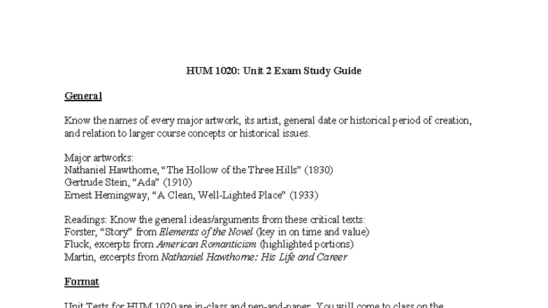 HUM 1020: Unit 2 Exam Study Guide on Major Artworks and Concepts - Studocu