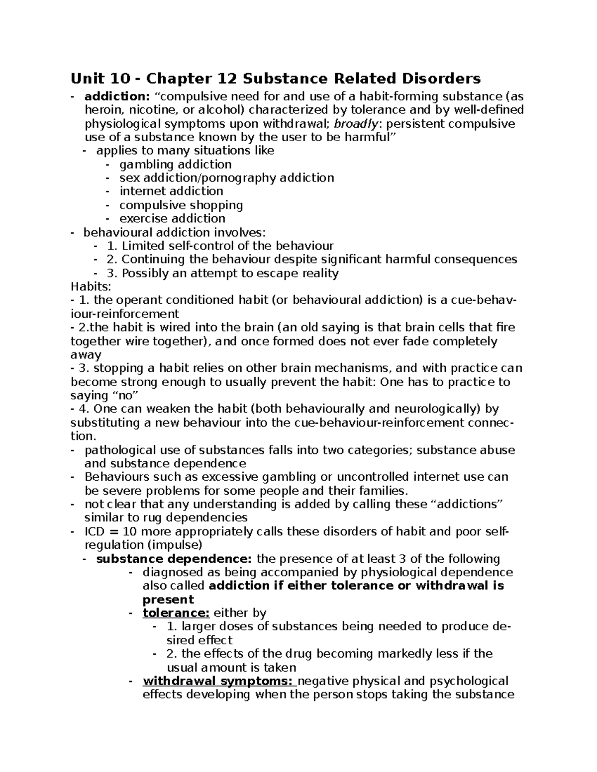 Psyc 2490 Unit 10 Chapter 12 Word - Unit 10 Chapter 12 Substance ...