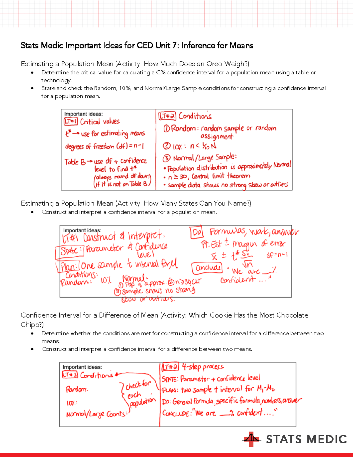 Stats Medic Unit 7: Key Concepts for Inference on Means - Studocu