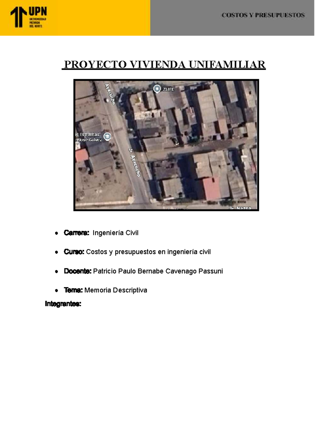 Memoria Descriptiva del Proyecto de Vivienda Unifamiliar - Ingeniería ...