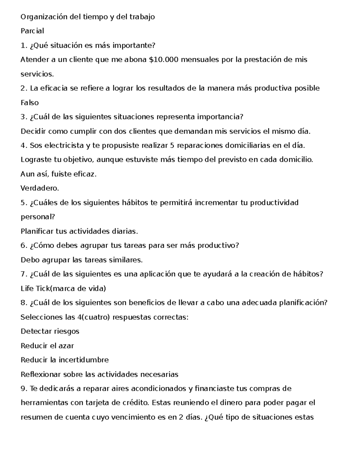 Organización del Tiempo y del Trabajo - Examen Parcial 1 - Document Preview