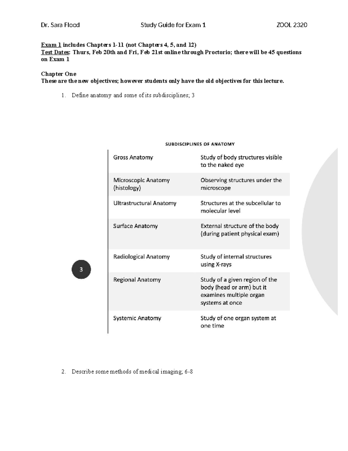 ANAT 101 Exam 1 Study Guide: Chapters 1-3 Overview (Spring 2025) - Studocu
