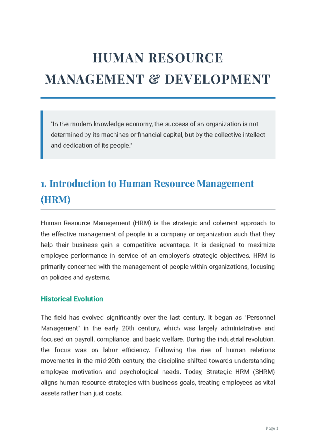 HRM 101: Summary of Human Resource Management & Development - Studocu