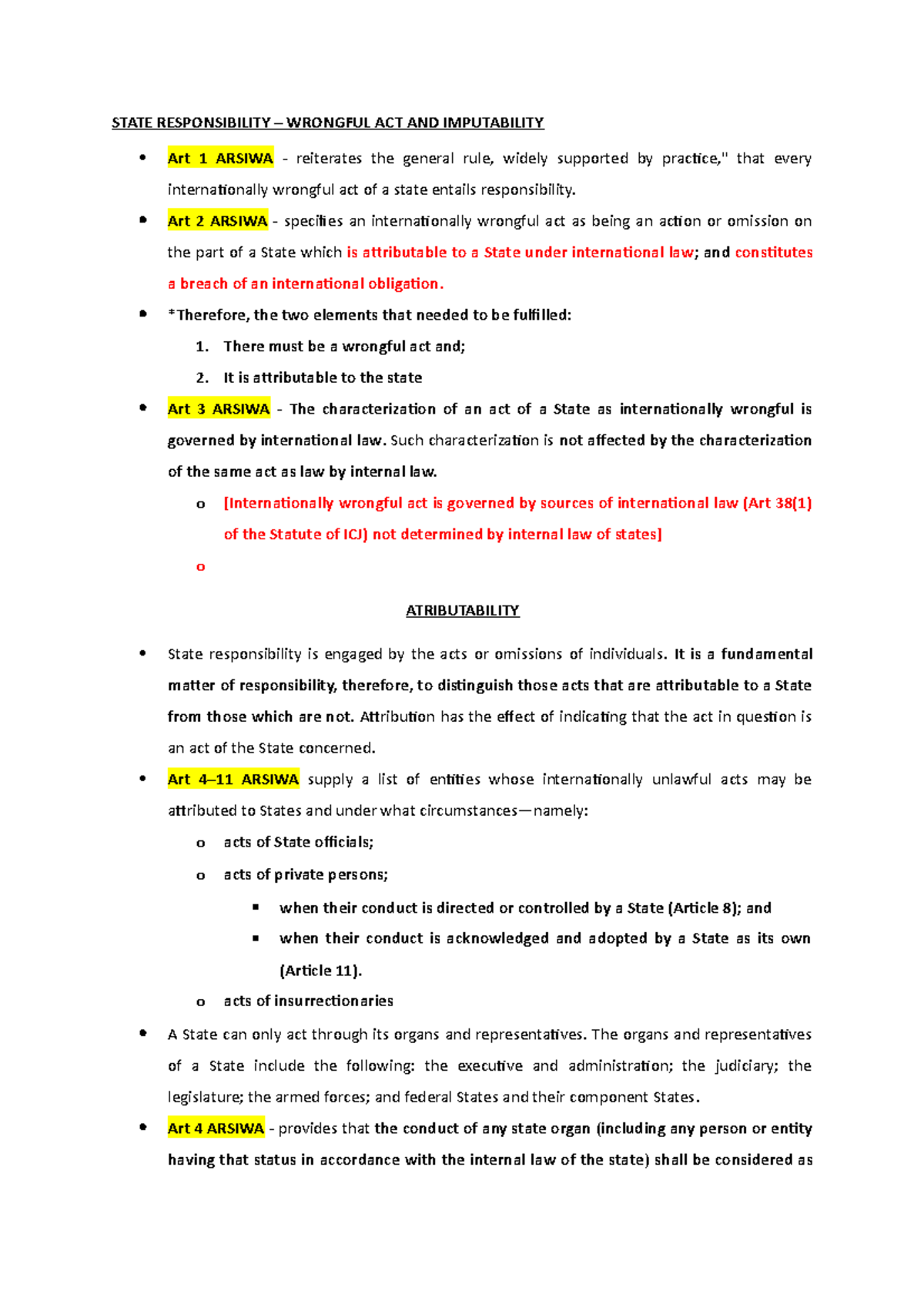 State Responsibility - Wrongful act, attributability and circumstances ...