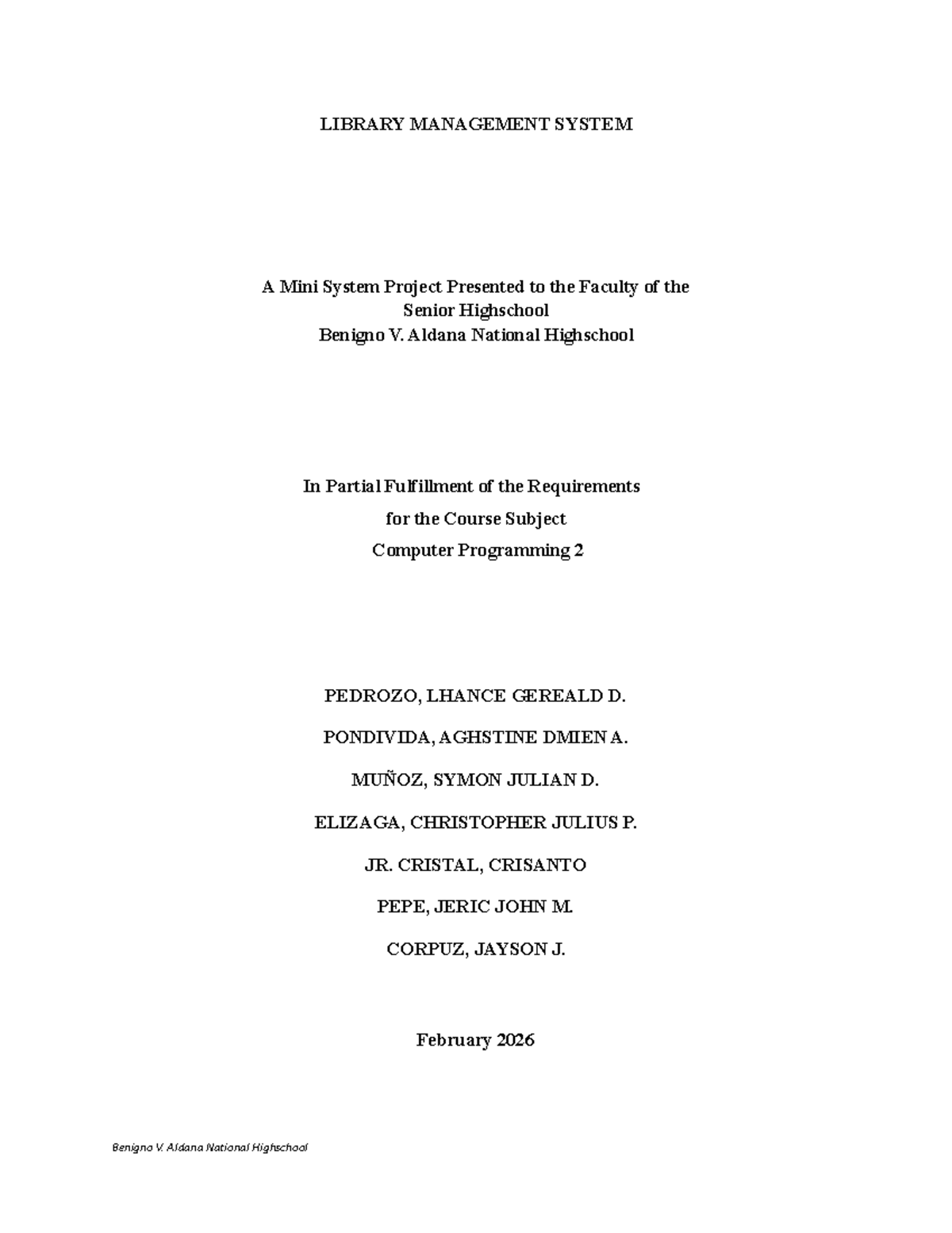 Library Management System Project for Computer Programming 2 - Studocu