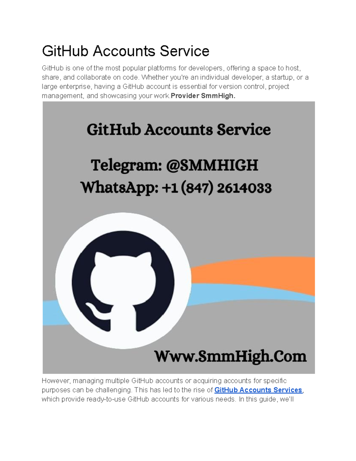 GitHub Accounts Service - GitHub Accounts Service GitHub is one of the ...