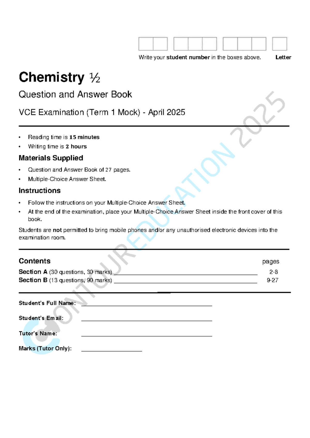 Chemistry 1-2 Term 1 Mock Exam Question & Answer Book - Studocu
