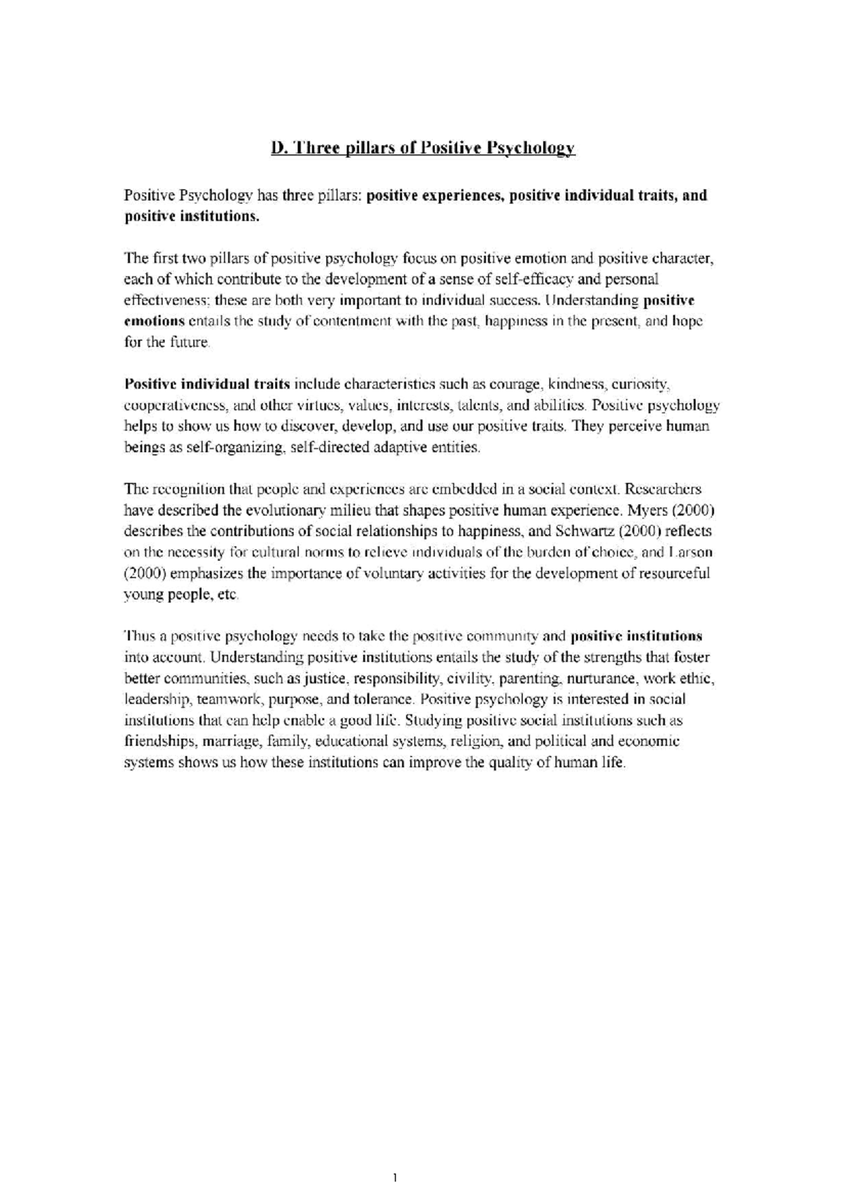 Three Pillars of Positive Psychology: Insights and Implications - Studocu