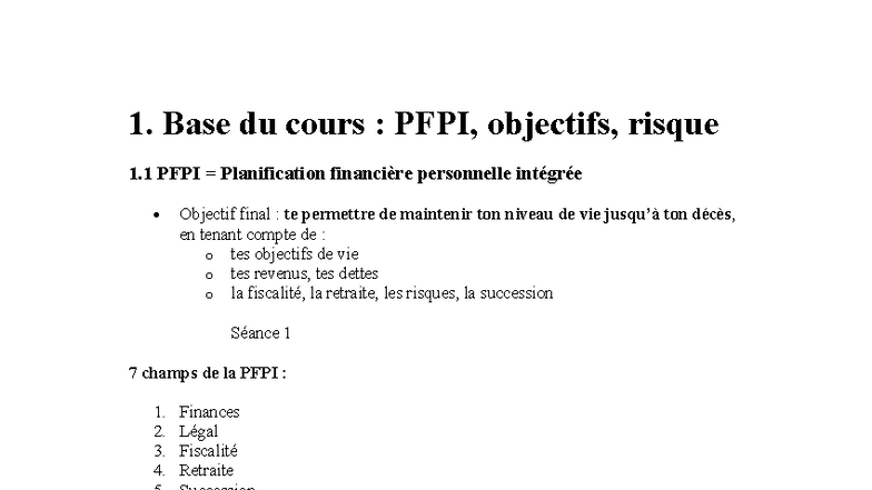 Examen PFPI : Concepts Clés en Planification Financière - Studocu