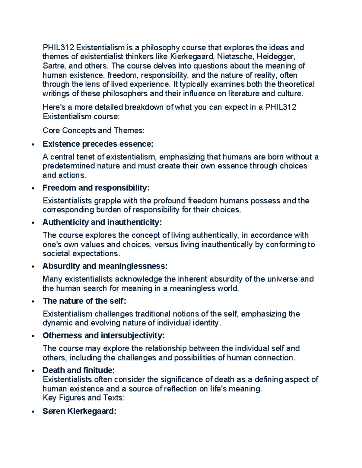 PHIL312 Final Exam Study Guide: Key Themes in Existentialism - Studocu