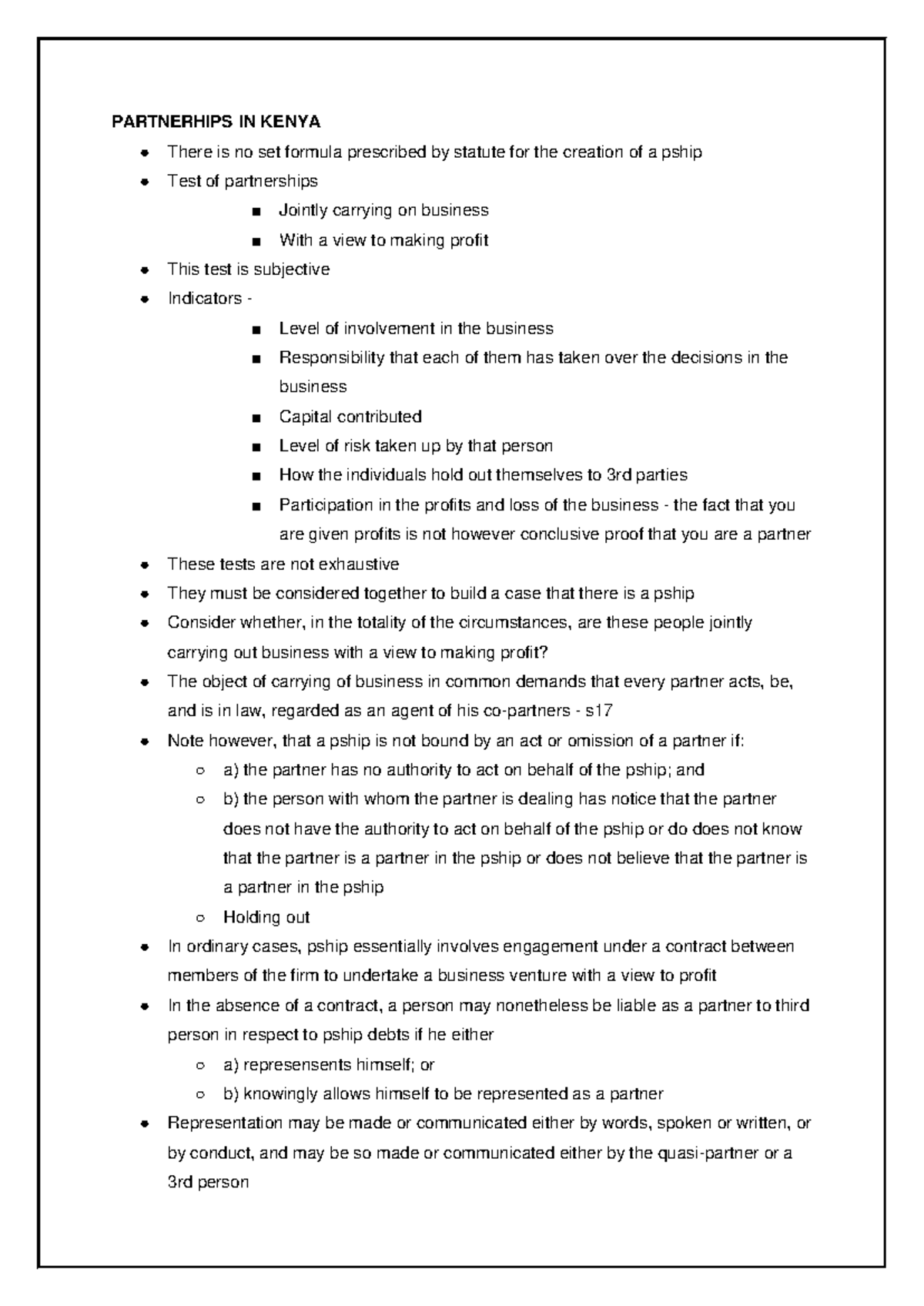 Partnerships Law Notes: Key Concepts and Legal Framework in Kenya - Studocu
