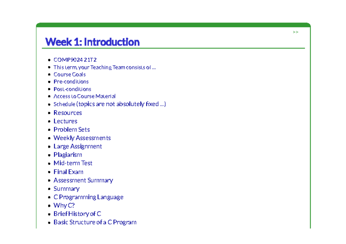 Week 1 Introduction - Lecture notes 1 - COMP9024 - UNSW Sydney - Studocu
