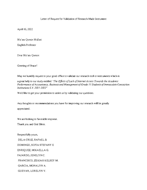 Validation Letter (Statistician) - Letter of Request for Validation of