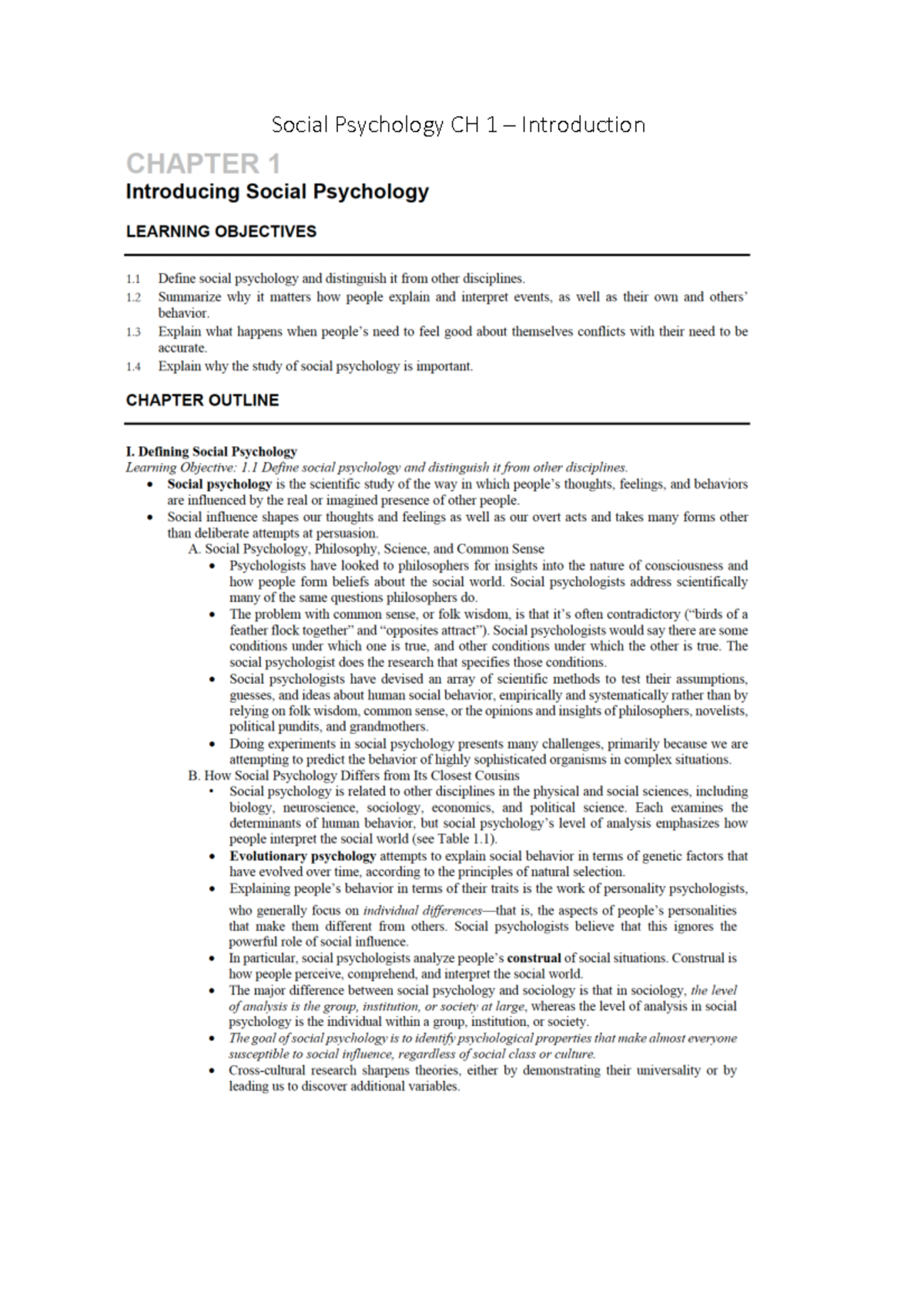 Social Psychology - Chapter 1: Introduction to Key Concepts - Studocu