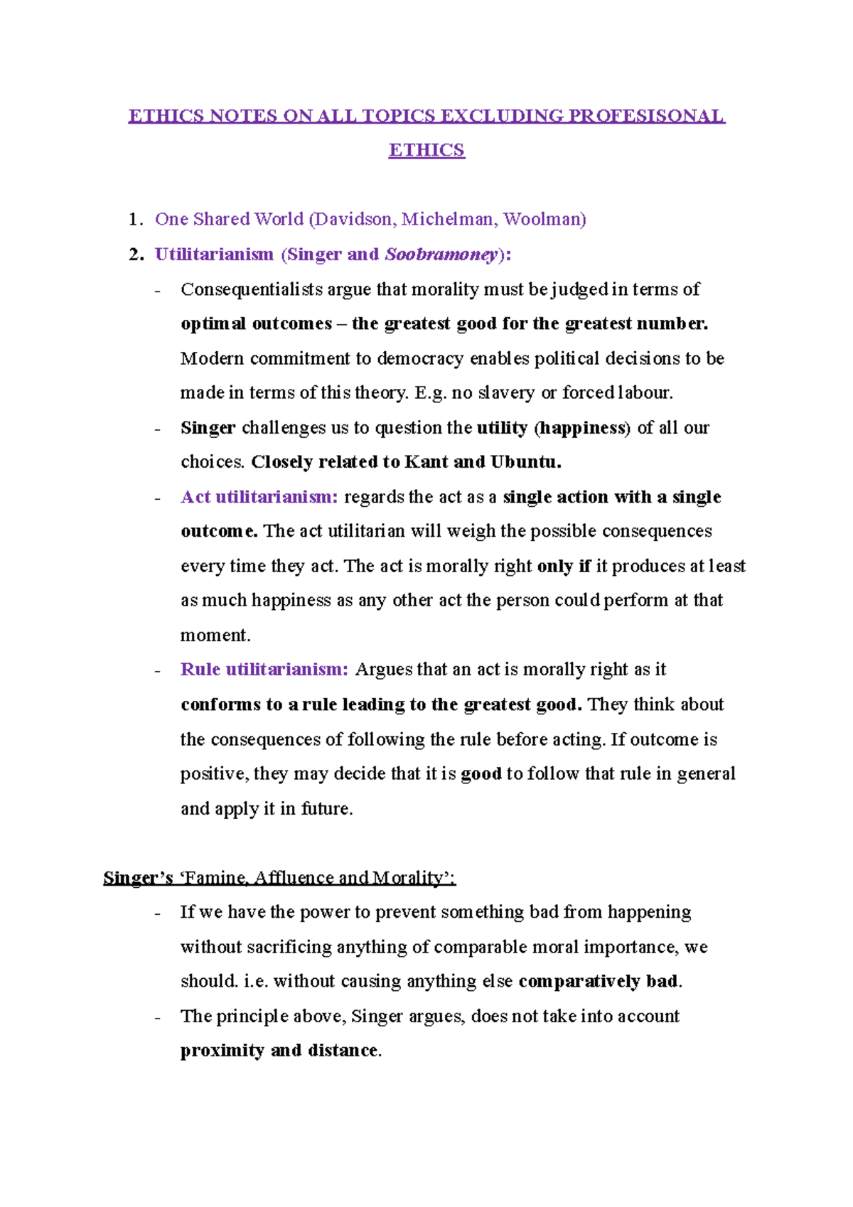 Ethics Notes: Final Summary on Key Theories and Concepts 2021 - Studocu
