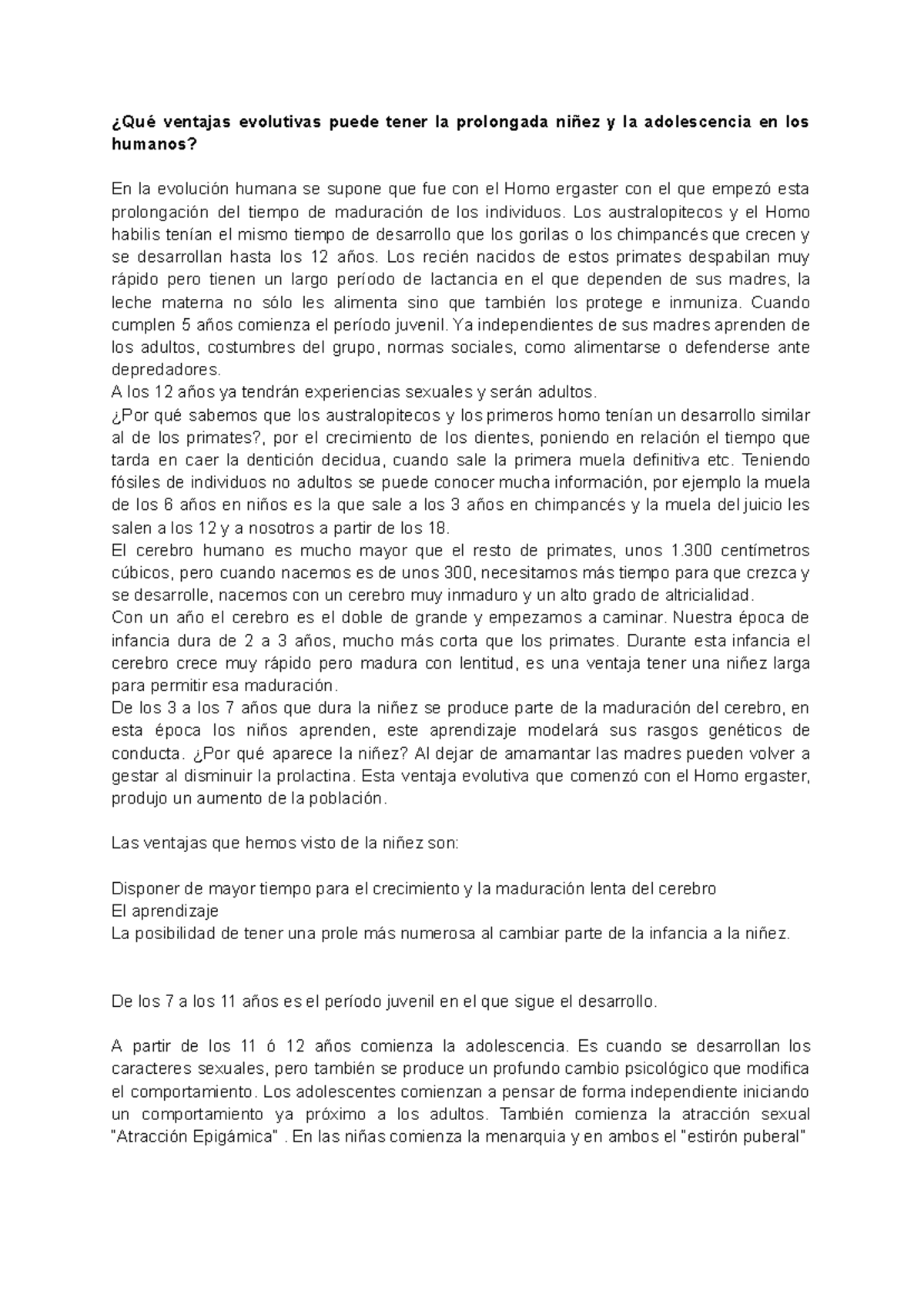 Ventajas Evolutivas de la Prolongada Niñez y Adolescencia en Humanos ...