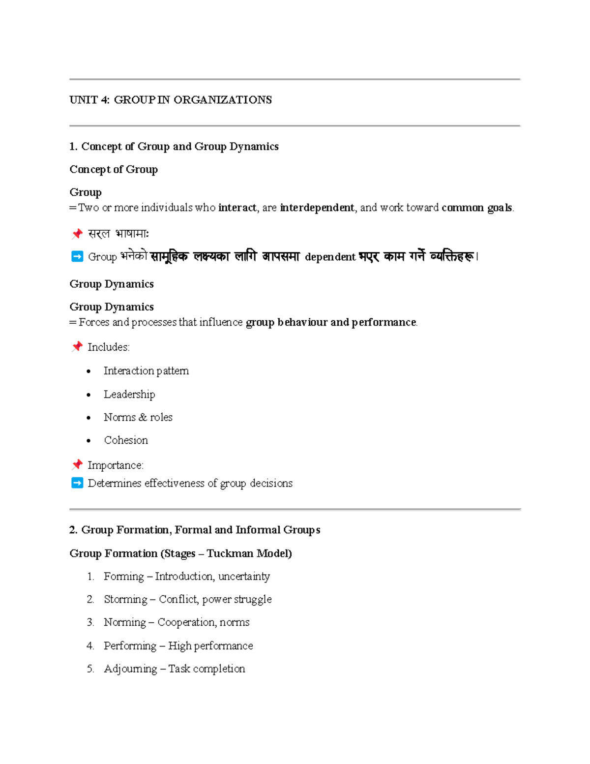 UNIT 4: GROUP IN ORGANIZATIONS - OB Concepts and Dynamics - Studocu