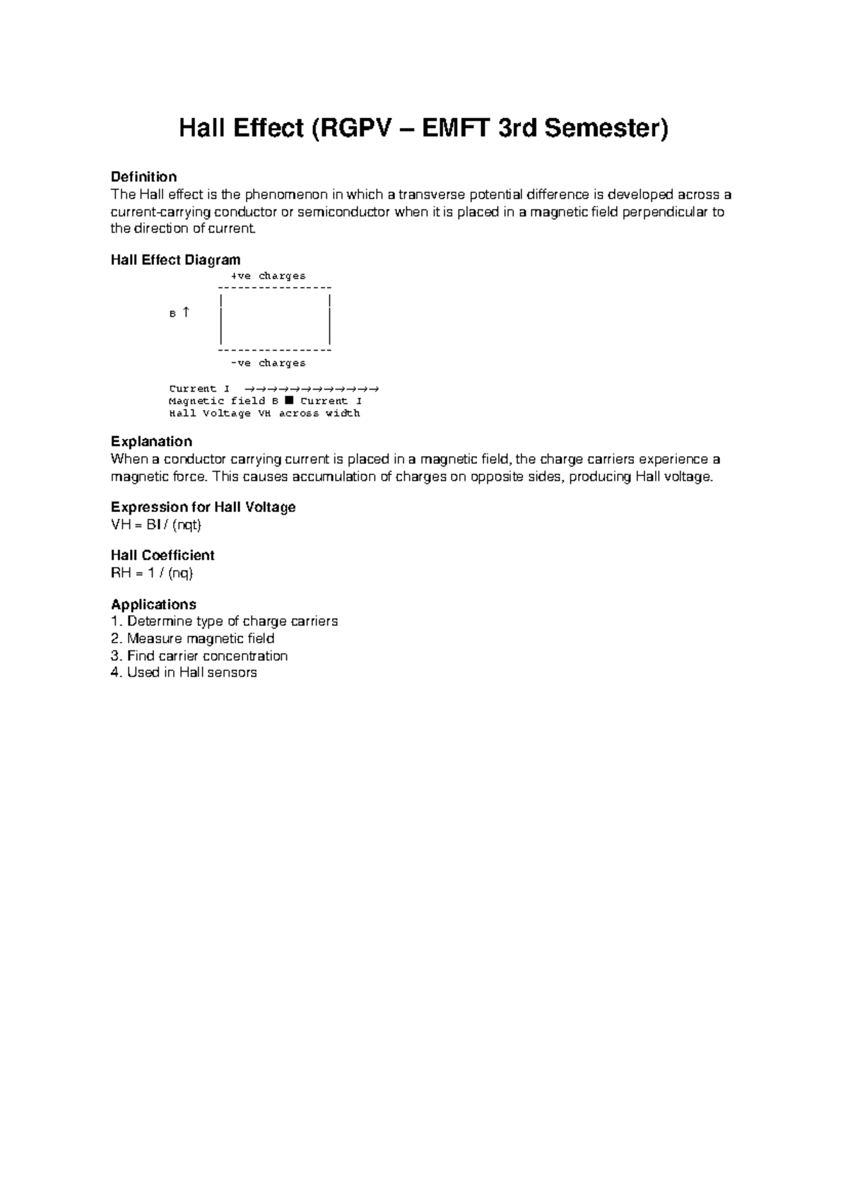 Hall Effect Overview and Applications (RGPV EMFT 3rd Sem) - Studocu