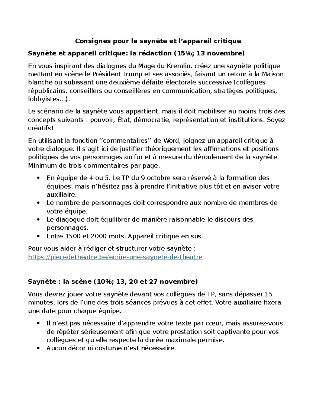 Saynète consignes - Notes - Consignes pour la saynète et l’appareil ...