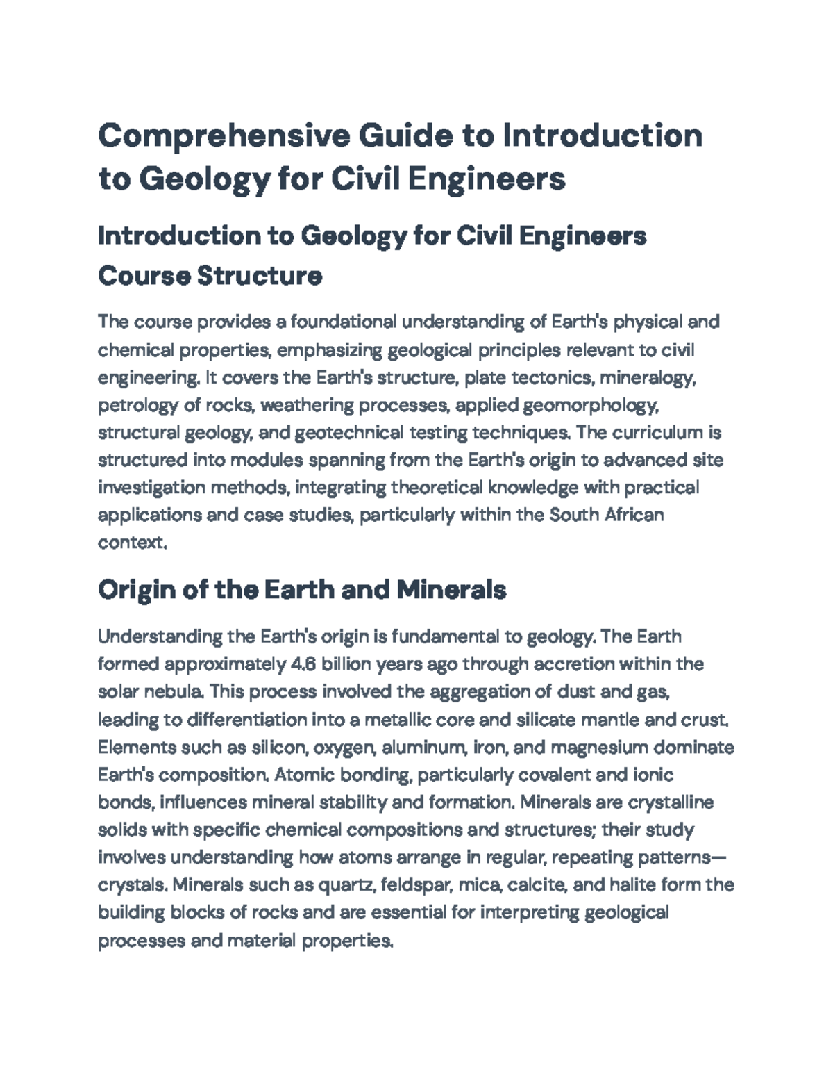 Comprehensive Guide to Geology for Civil Engineers (GEOL101) Overview ...