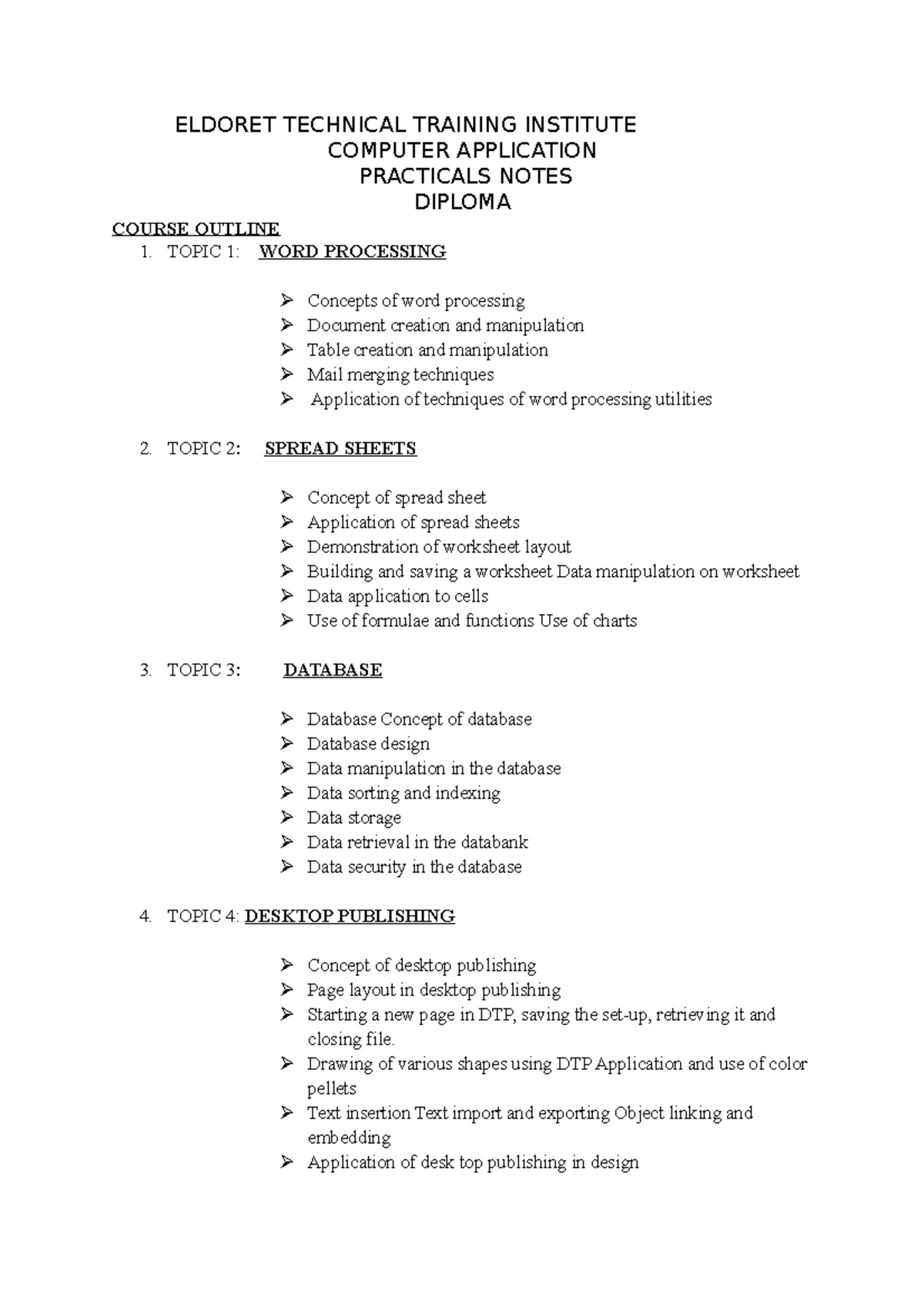 Computer Applications Practical Notes for Diploma Students - Studocu