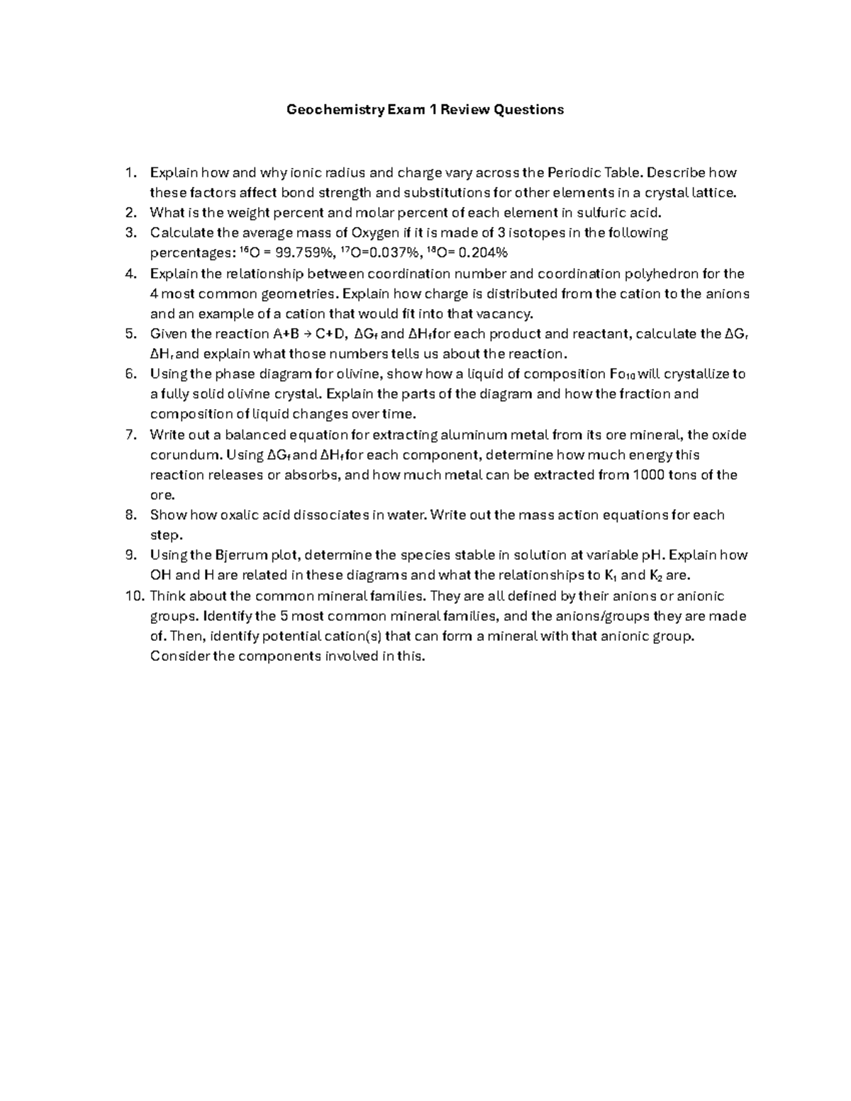Geochemistry 101: Exam 1 Review Questions and Key Concepts - Studocu