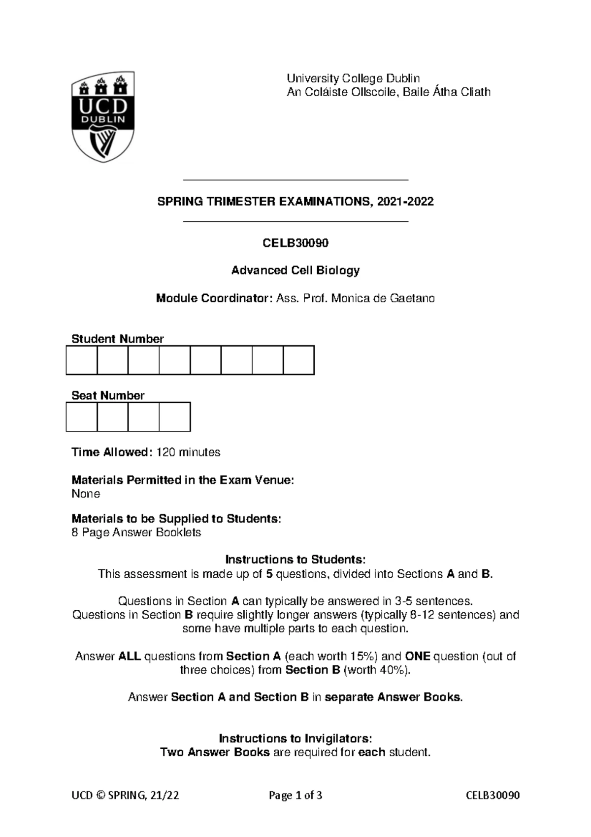 CELB Advanced Cell Biology Final Exam 2022-2023 Guidelines - Studocu
