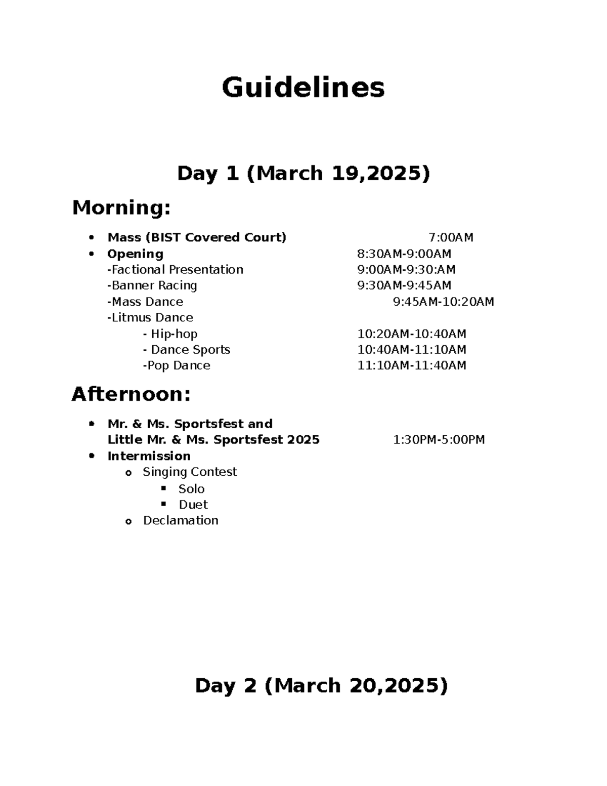 Guidelines for Bajanalanabks Sportsfest 2025 Schedule - Studocu