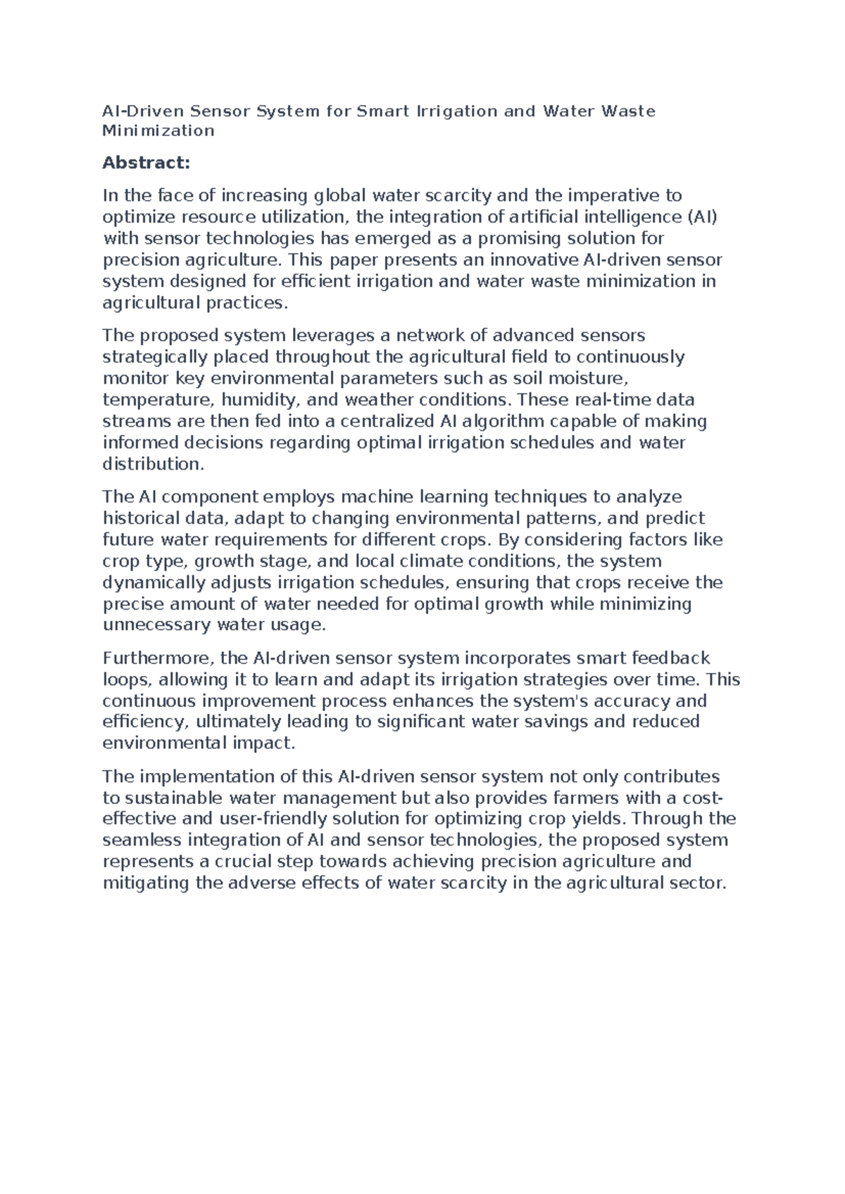 Abstract - Letter sent to me in the group - AI-Driven Sensor System for ...