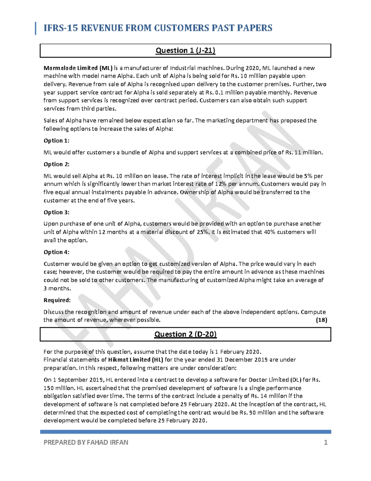 AAFR IFRS 9 & IAS 32 PAST Paper Solutions by Fahad Irfan - Studocu