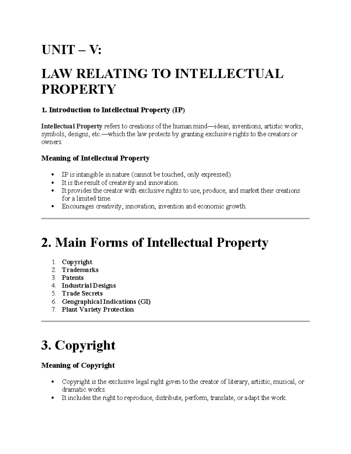 PPLE 5TH UNIT: Law Relating to Intellectual Property Notes - Studocu