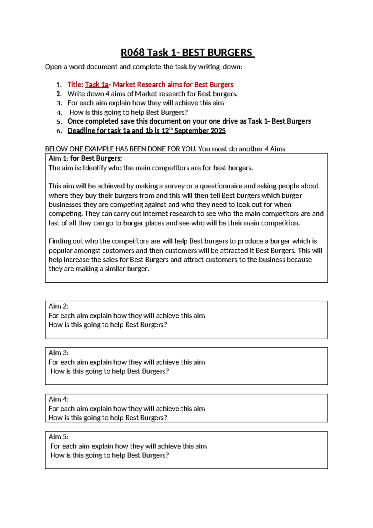 R068 Task: Market Research Aims for Best Burgers - Studocu