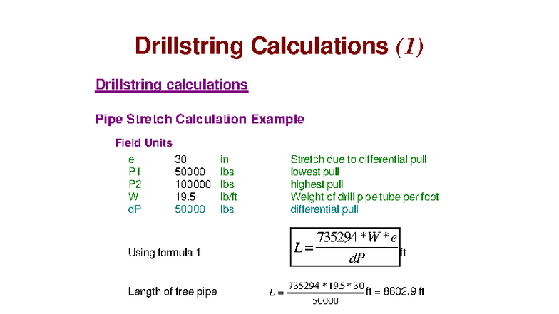 Drillstring Calculations (1): Torque & Pull Examples - Studocu