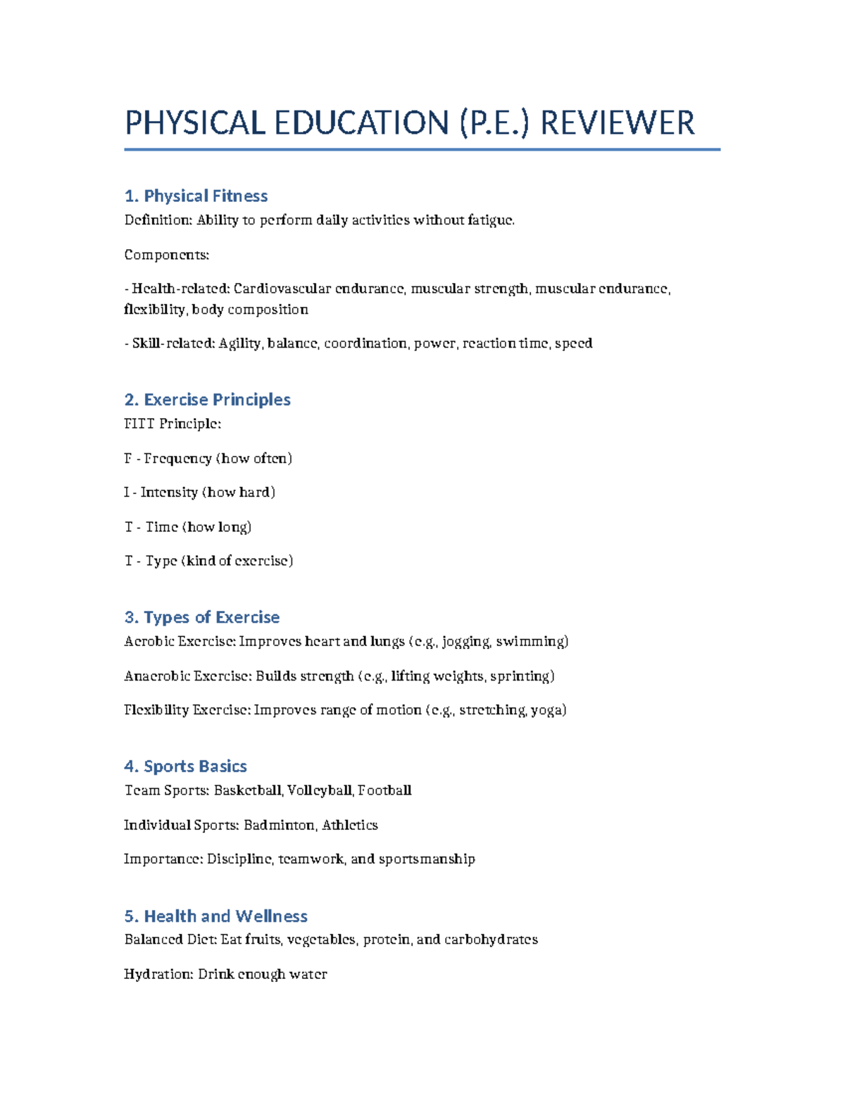 P.E. REVIEWER: Physical Fitness, Exercise Principles & Health Tips ...