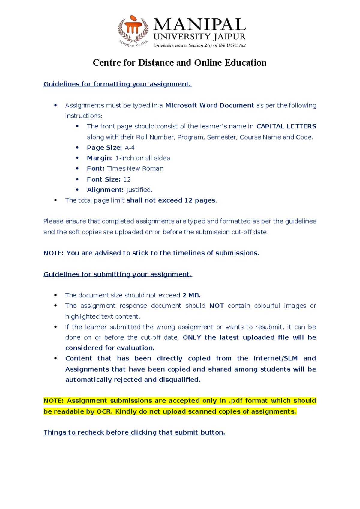 DBB3113 Assignment Formatting Guidelines and Submission Rules - Studocu
