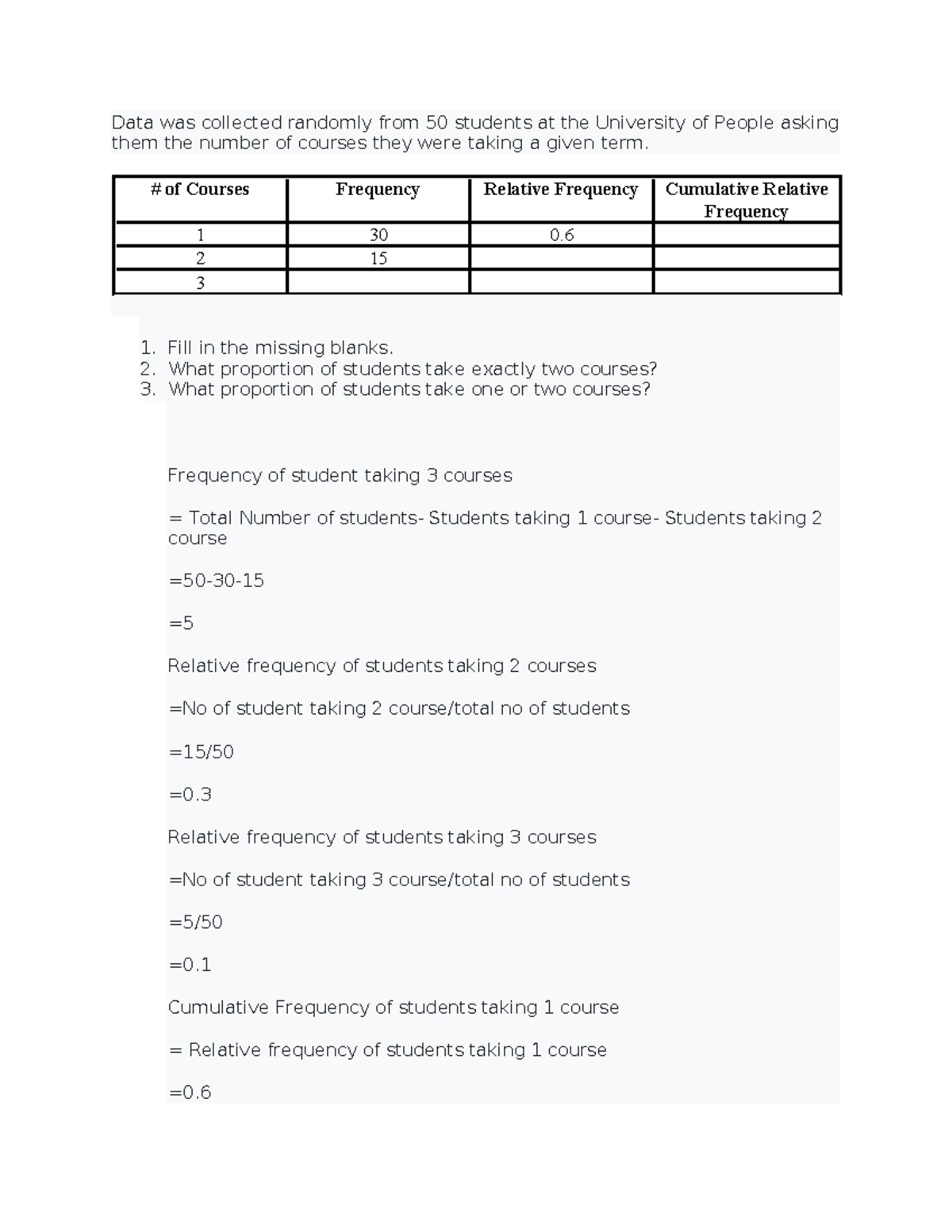 Math 101 - Assignment on Student Course Frequency Analysis - Studocu