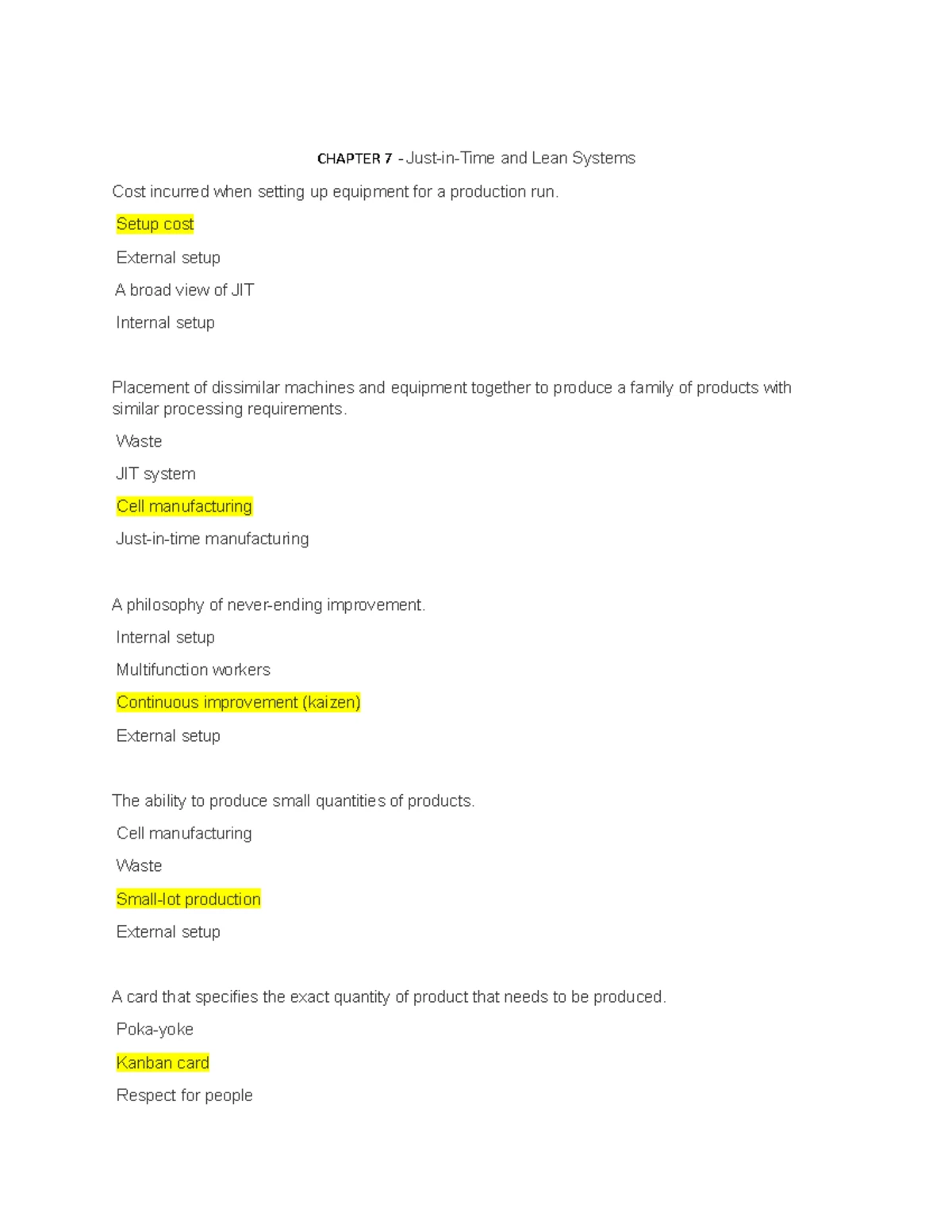 Chapter 5 - Total Quality Management Quiz Notes - Studocu