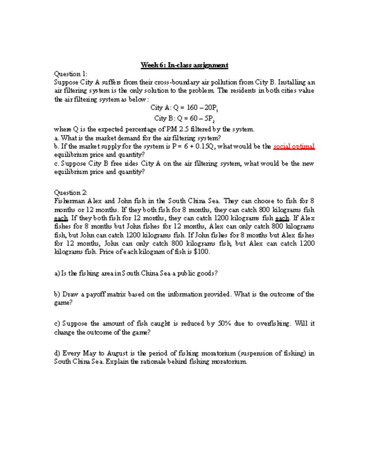 Week 6 In-Class Assignment Answers for Economics 101 - Studocu