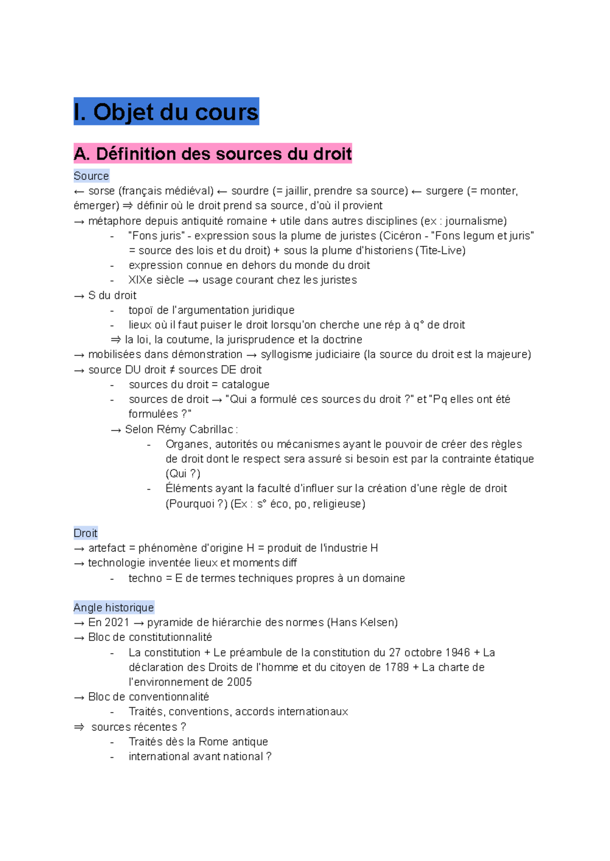 Fiche de td histoire du droit et des institutions - I. Objet du cours A ...
