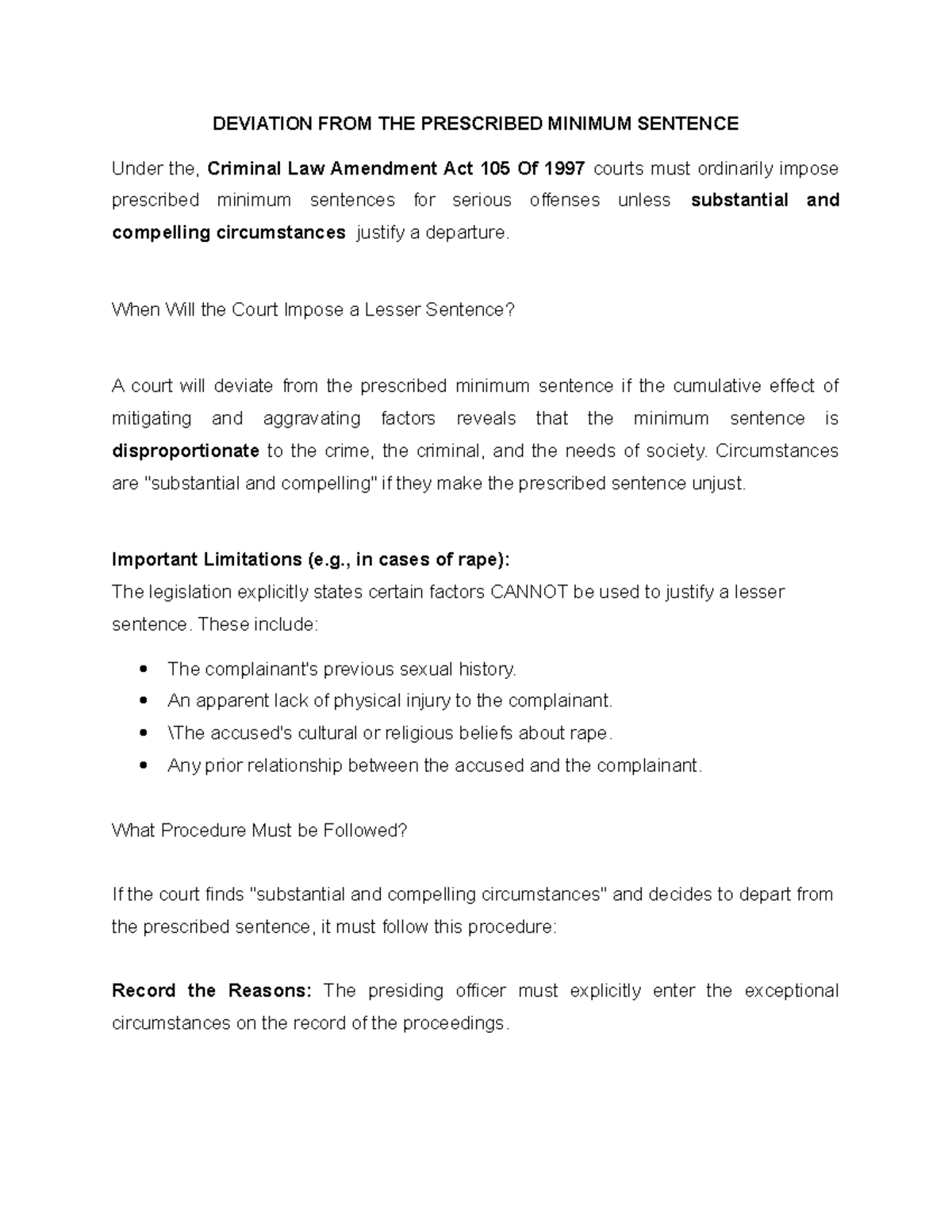DEVIATION FROM PRESCRIBED MINIMUM SENTENCE: A Legal Overview - Studocu