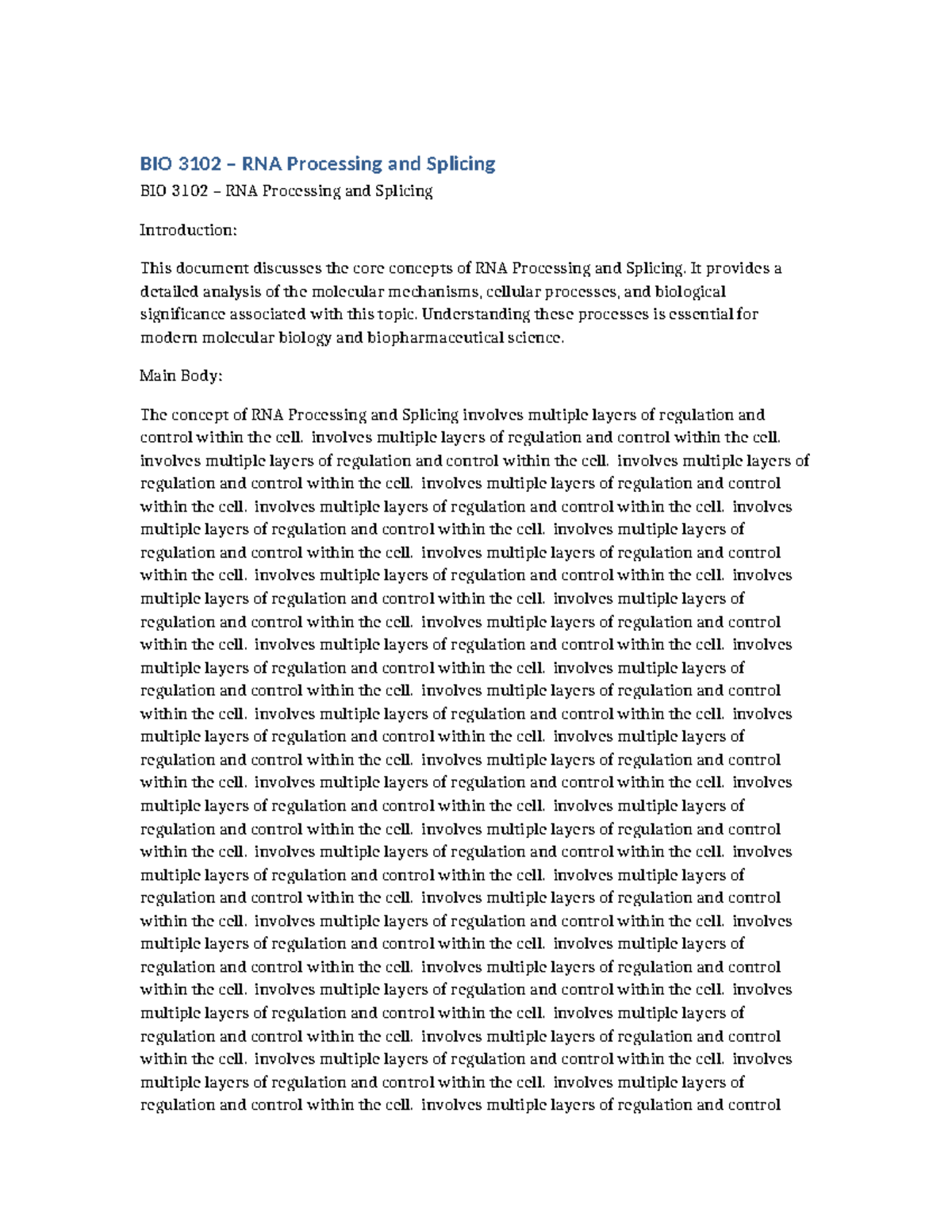 BIO 3102 Final Exam Notes on RNA Processing and Splicing - Studocu