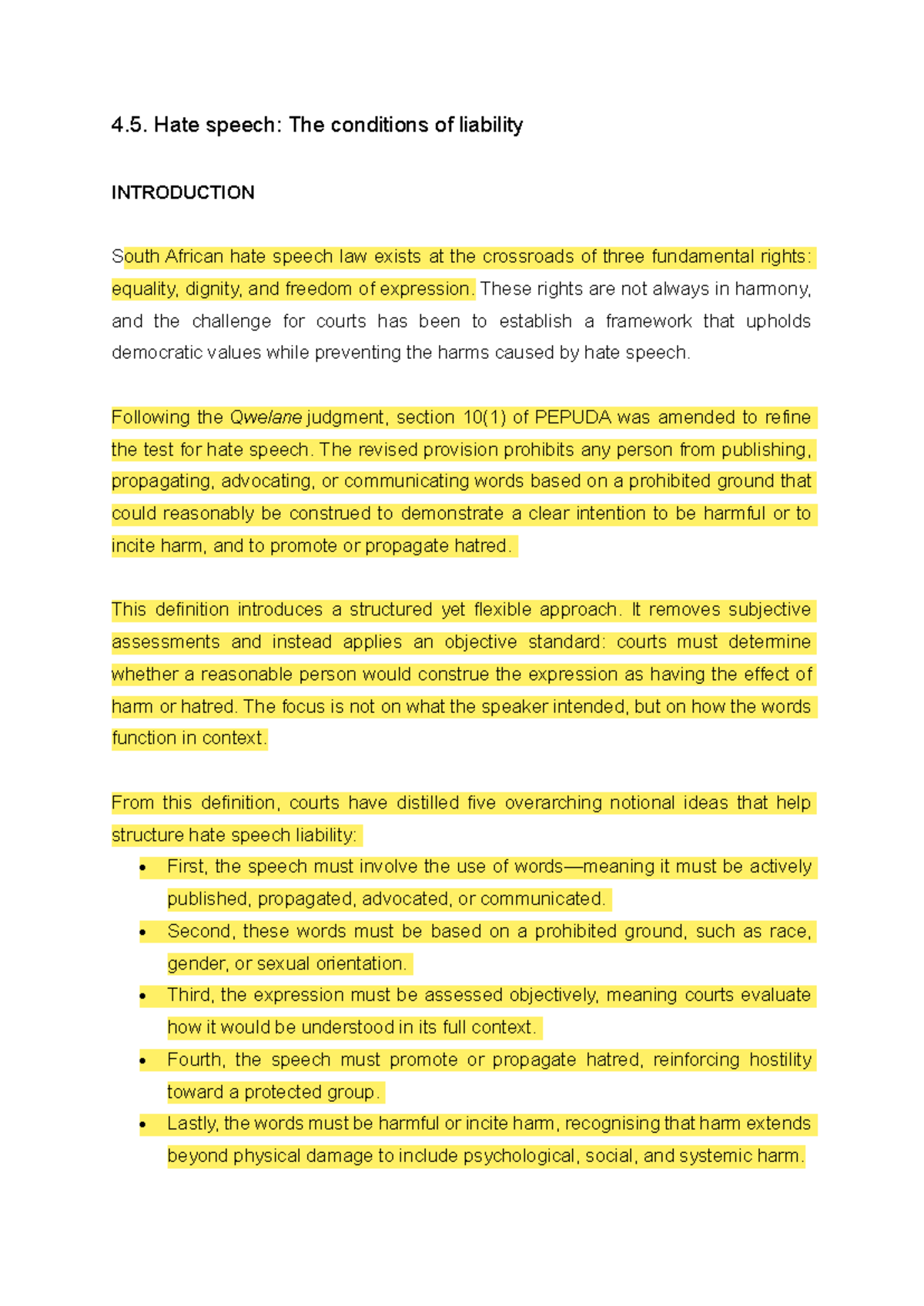 4.5. Hate Speech Liability Under PEPUDA: Key Principles and Cases - Studocu