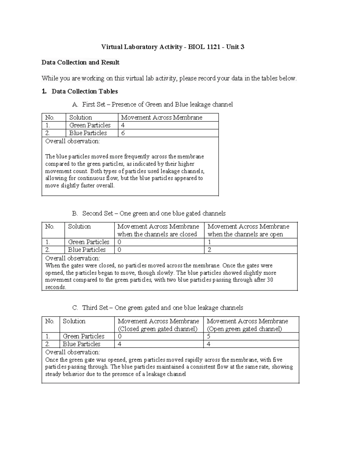 BIOL 1121-01 Virtual Lab: Data Collection & Results Overview - Studocu