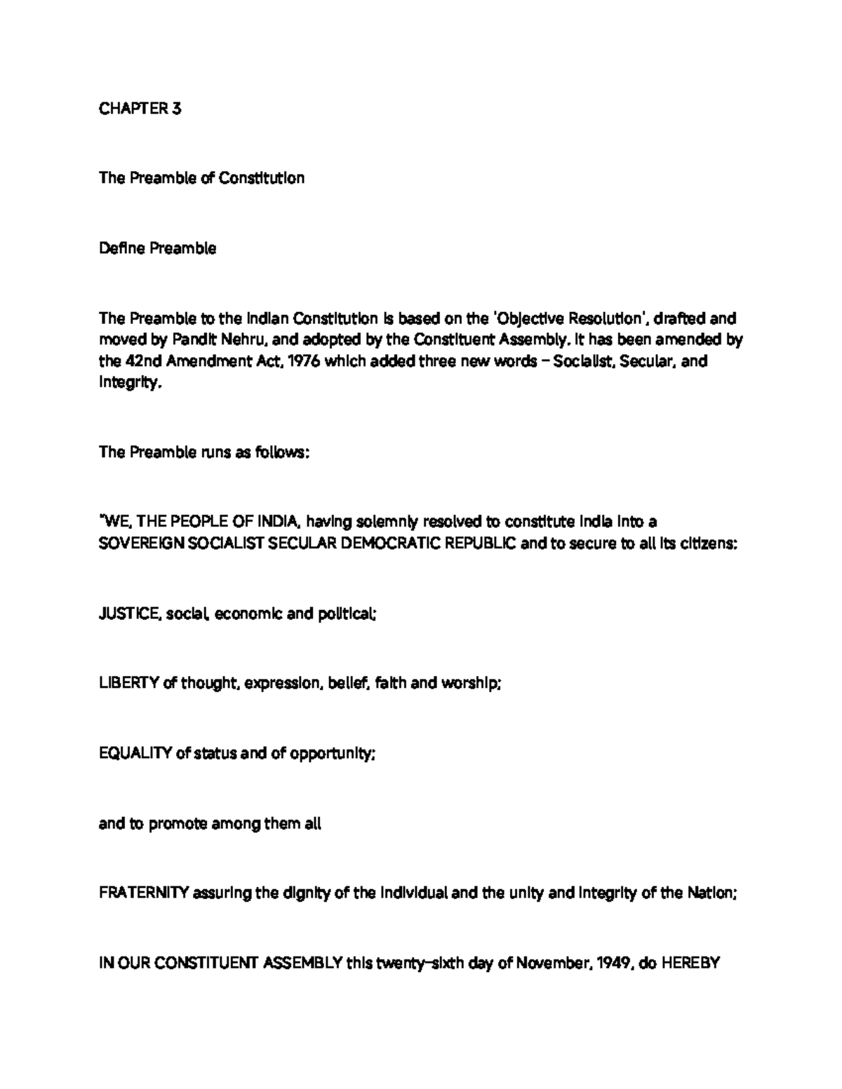 Chapter 3: The Preamble of the Constitution - Study notes - Studocu
